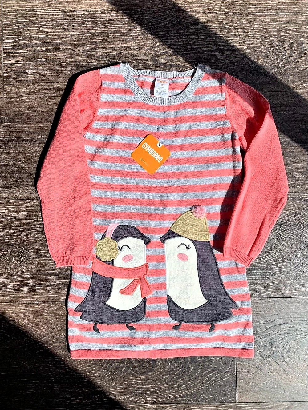 Gymboree Girls Striped Penguin Dress Pink & Gray Size 4T